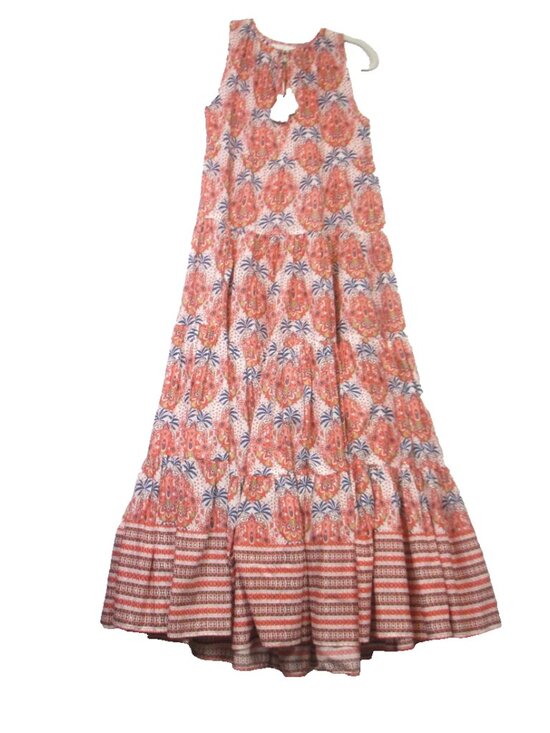 Cara Cara Dresses & Skirts - Cara Cara Orange Blue Paisley Sleeveless Maxi Dress with Tassel Tie Boho XS/S
